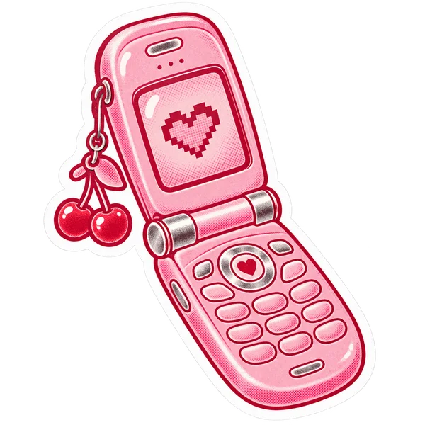Pink flip phone sticker design