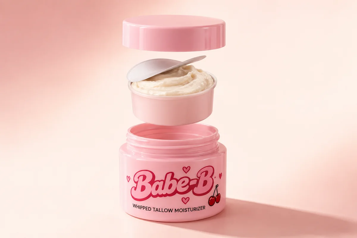 Cherry Whipped refill design showing a separate cup, pink jar and lid