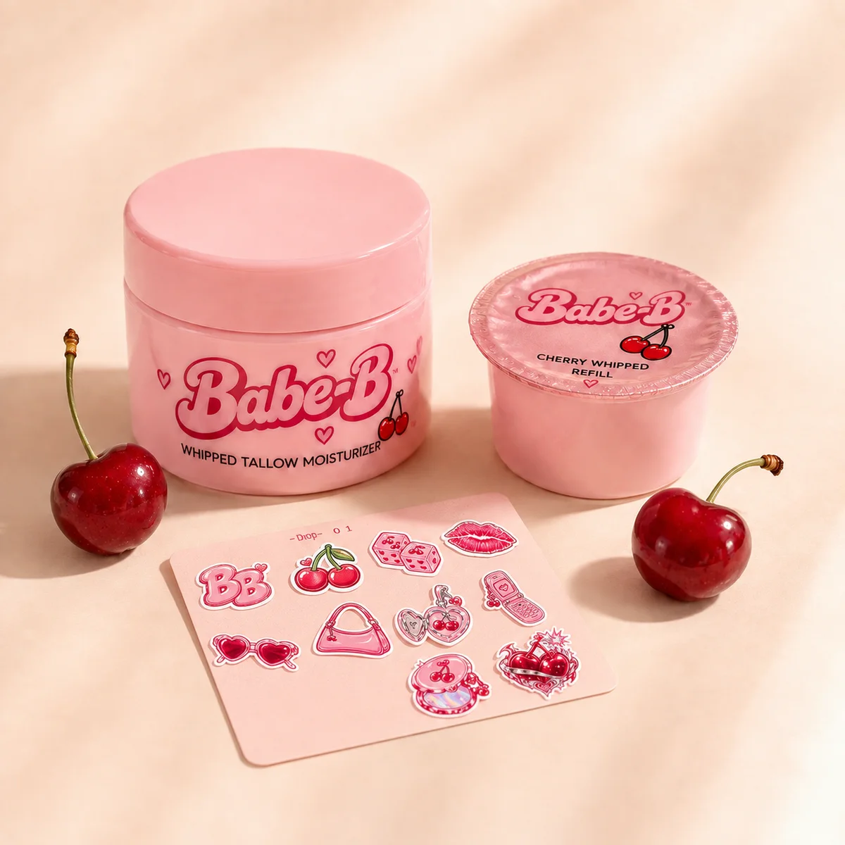 Cherry Whipped Starter Kit concept with a pink jar, refill and stickers